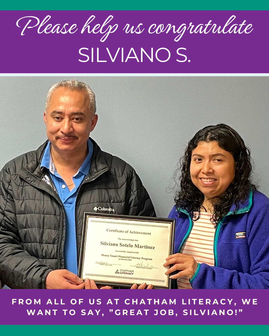 Congratulations, Silvanio S.