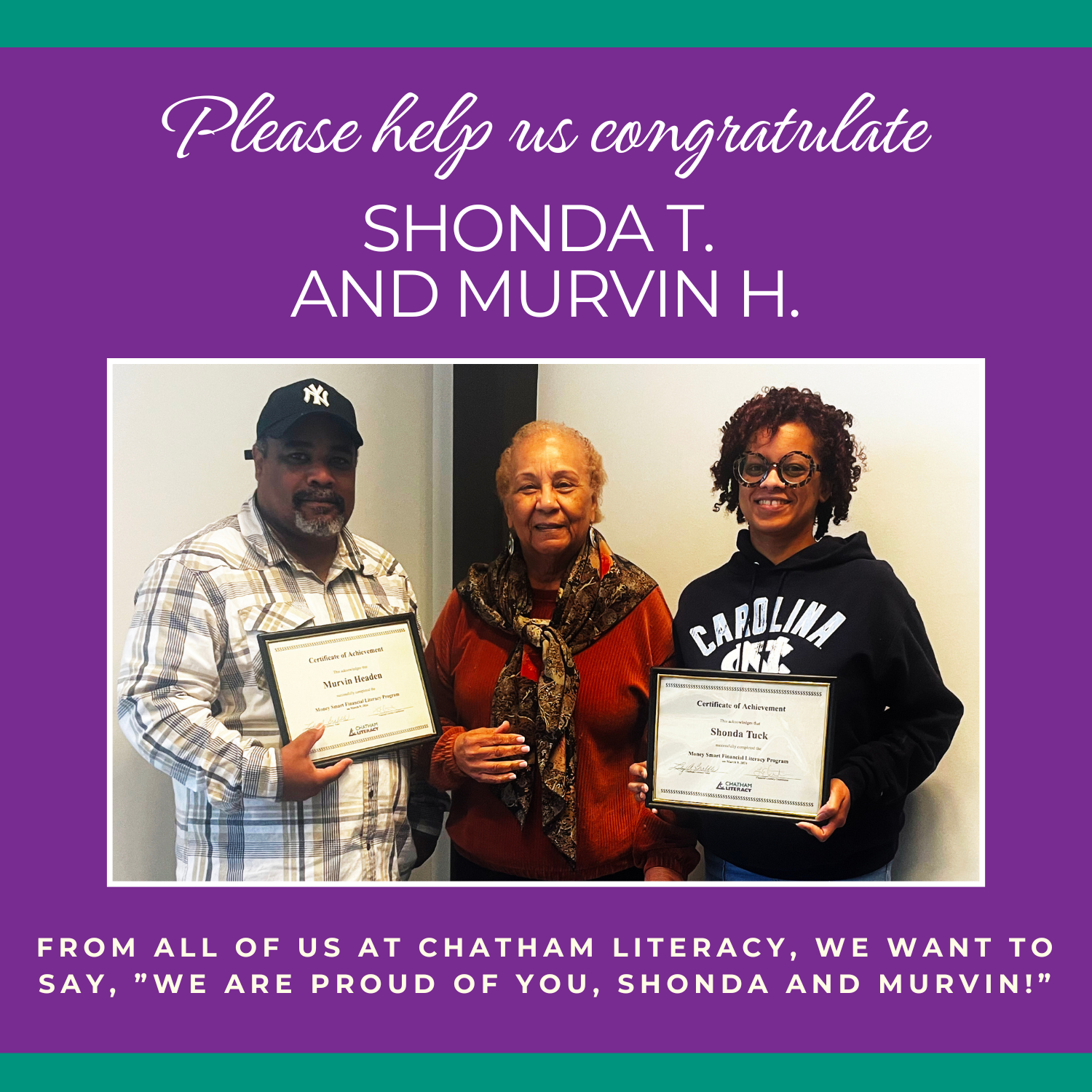 Congratulations to Shonda T. and Murvin H. on Their Certification!